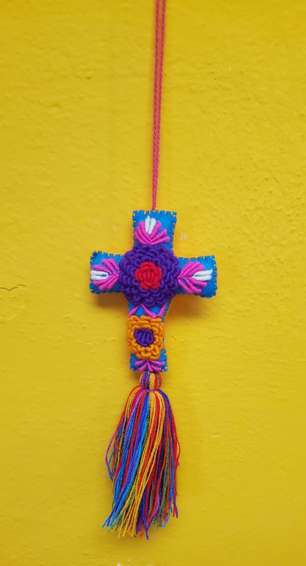 Hanging cross, hand embroidered