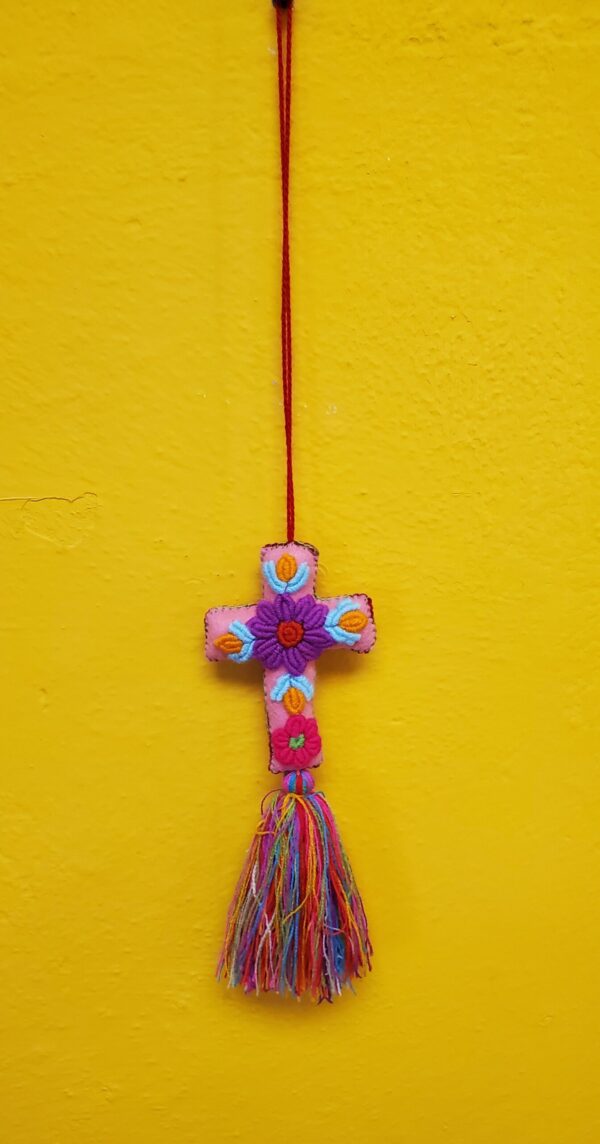 Hanging cross, hand embroidered