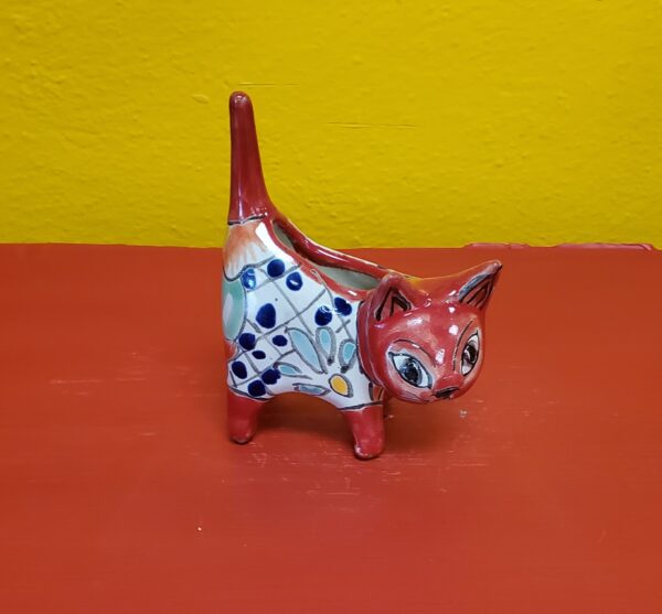 Succulent/Cactus mini kitty planter red, talavera - Image 2