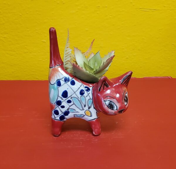 Succulent/Cactus mini kitty planter red, talavera