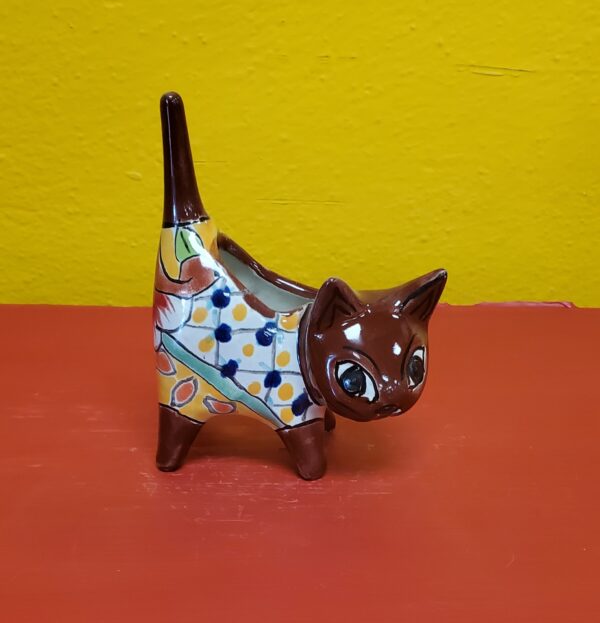 Succulent/Cactus mini kitty planter brown, talavera - Image 2