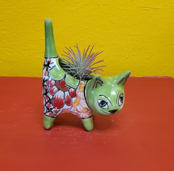 Succulent/Cactus mini kitty planter lime green, talavera