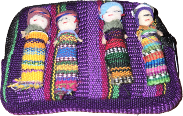 Embroidered coin purse with worry dolls