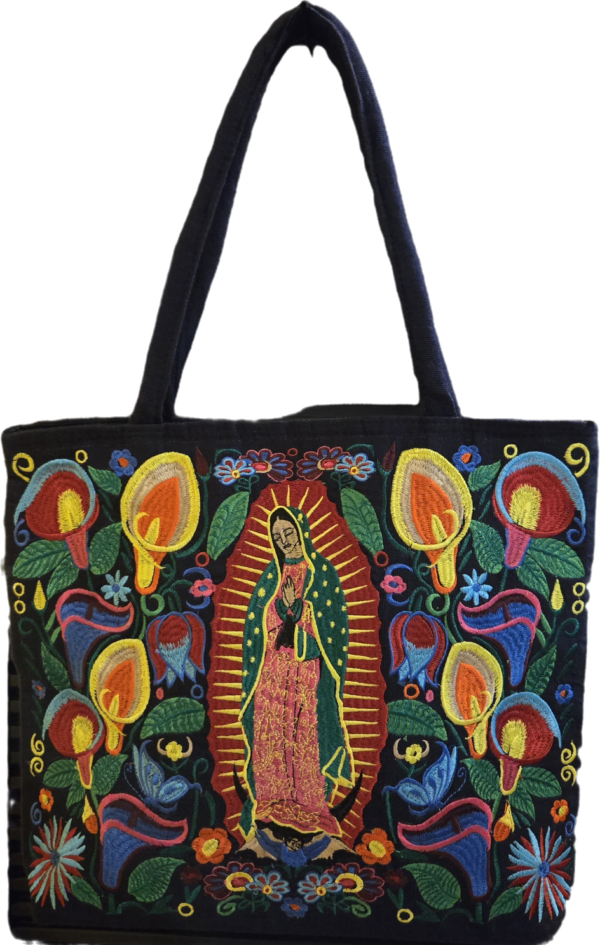 Our Lady of Guadalupe embroidered tote (navy blue)