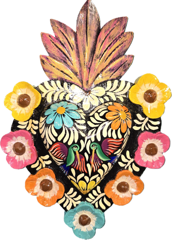 Hand carved and painted sacred heart, wood