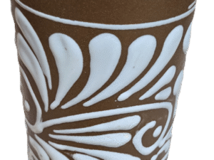 White on terracotta cup