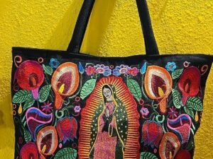 Embroidered Virgen De Guadalupe Tote Bag Handbag Mexican Art 18 X 15.5 Inches