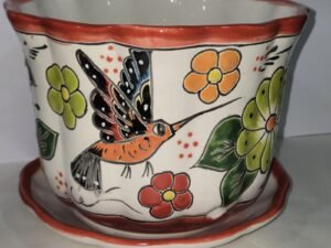 Talavera Pottery Handmade 2 Piece Set Planter Mexican Art 8.75 x 6.75 inches
