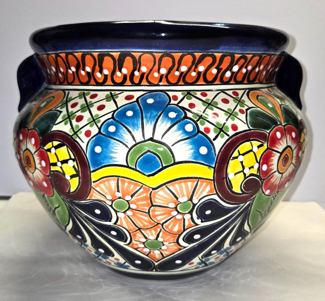 Talavera Pottery Planter Hand Painted Outdoor Decor Mexican Art 12x12x10 inches