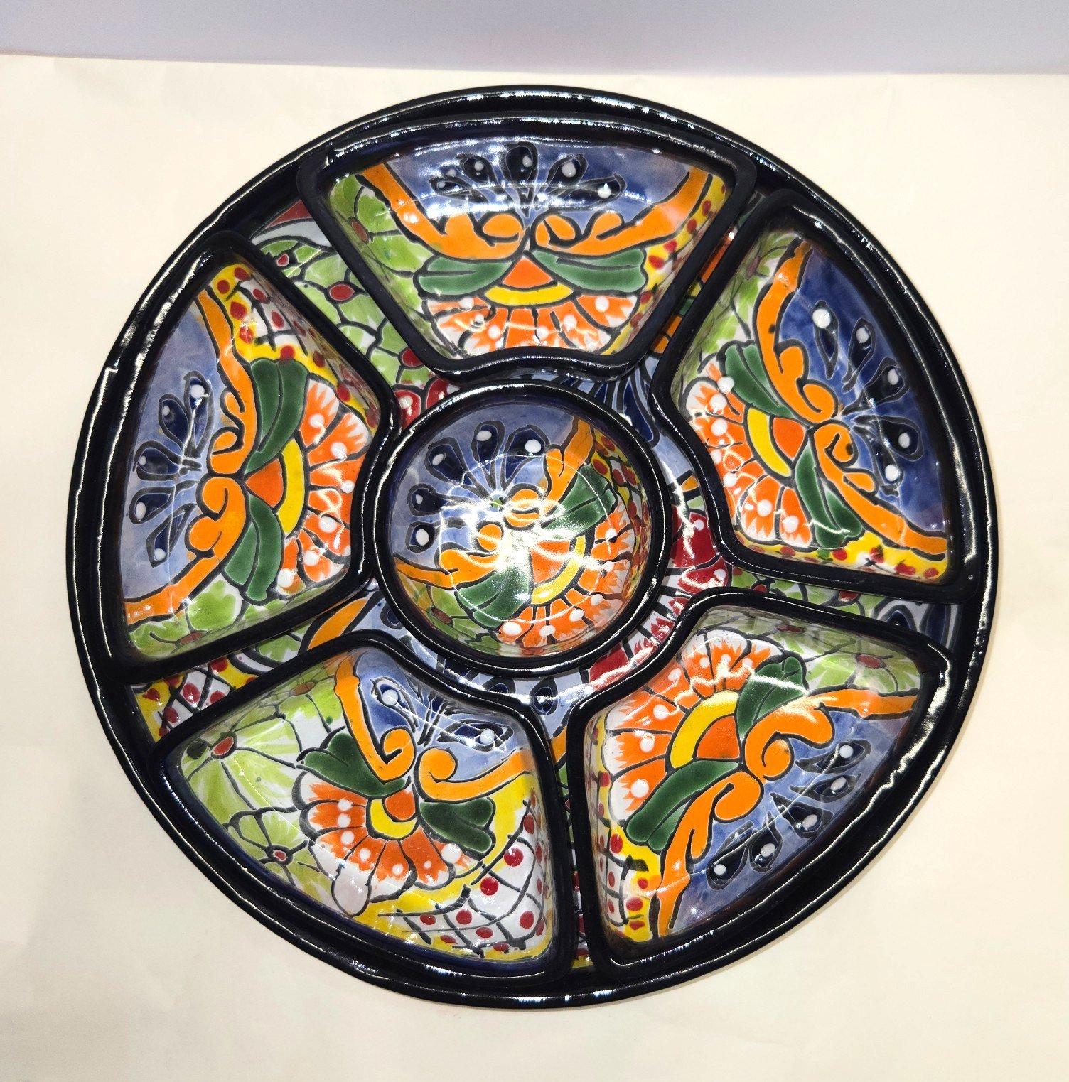 Talavera Pottery Hand Painted Appetizers Salsa Sauce Tray 12 x 1 3/4 inches