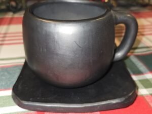 Mexican Black Clay Coffee Cup And Saucer Set Taza Con Plato Barro Negro