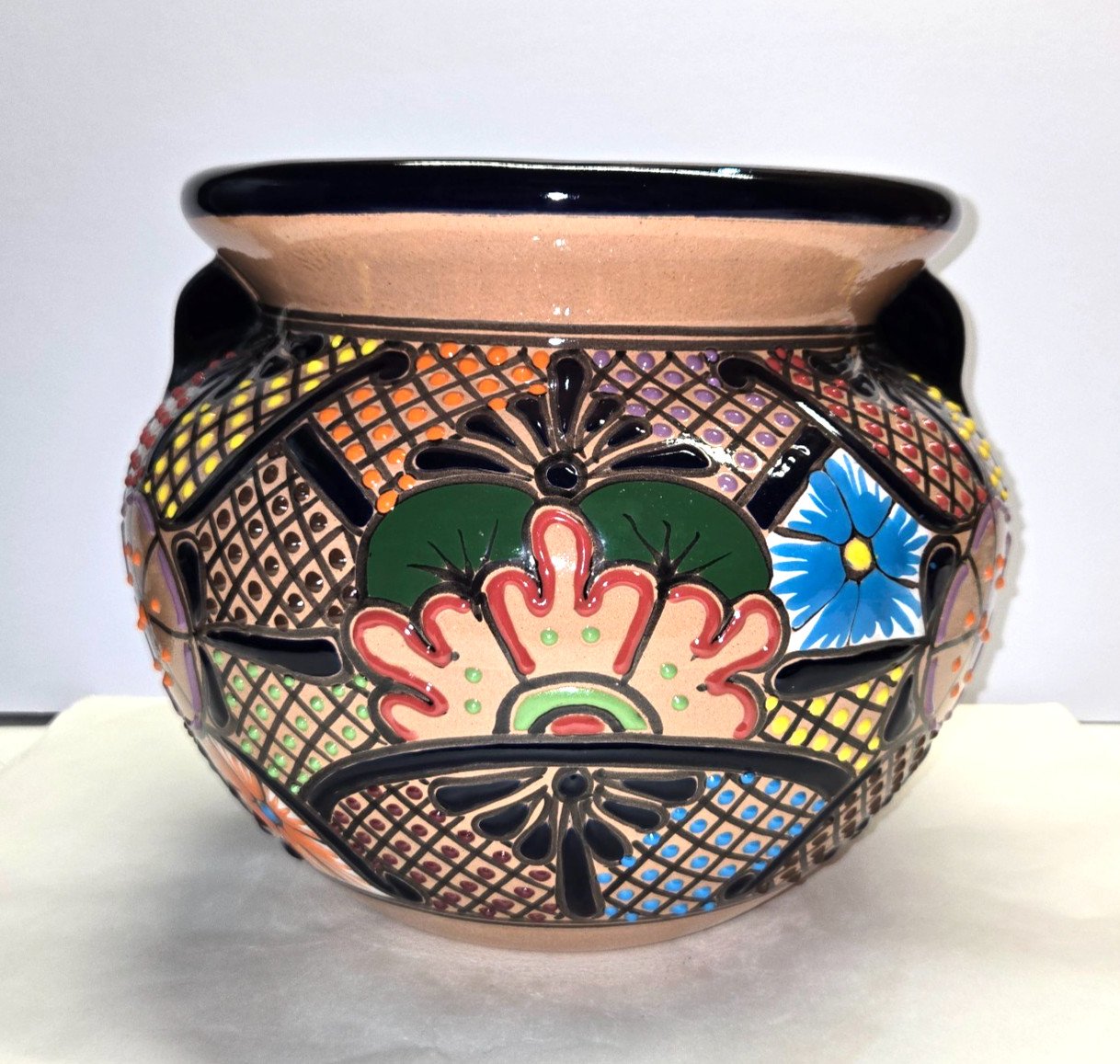 Talavera Pottery Planter Hand Painted Outdoor Decor Mexican Art 12x12x10 inches
