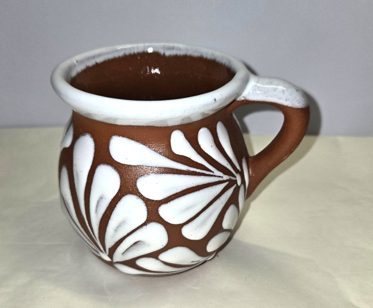 White Terracotta Talavera Coffee Mug Mexican Art Jarrito