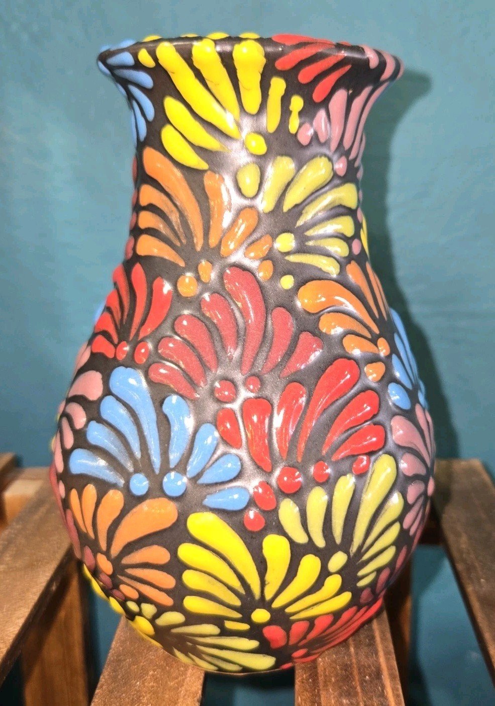 Talavera Handmade Vase Colorful Mexican Art 4 X 6.5 Inches