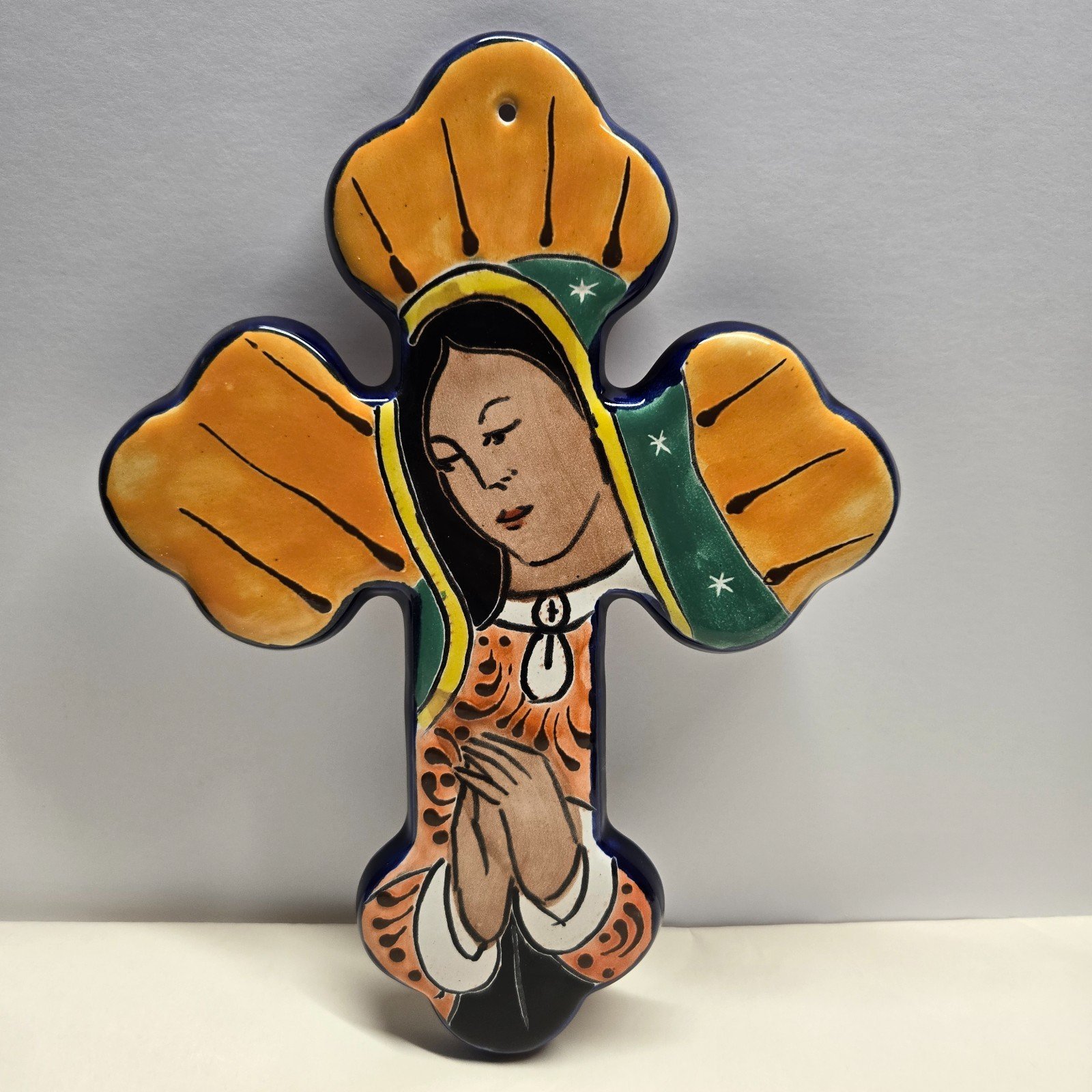 Talavera Virgen De Guadalupe Wall Cross Our Lady of Guadalupe 11.5 inches Tall