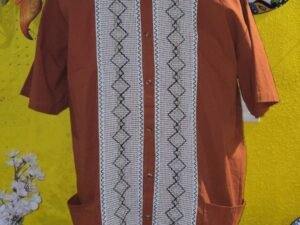 Guayabera Mexican Short Sleeve for men 3X Band Collar 2 Pockets Burtn Orange