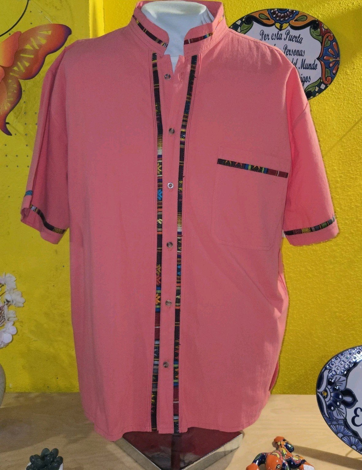 Guayabera Made in Mexico. 1 Pocket Band Collar Cotton Size 2XL