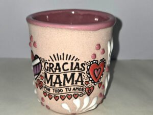 Clay Engove Pink Mug fo Mom Mexican Artesanal 3.5 x 4 inches