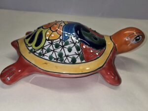 Talavera Turtle Figurine Mexican Hand Painted Art 9 X 6.5 X 3 Inches