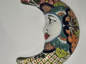 Colorful Talavera Moon Mexican Art Pottery Hand Painted Wall Decor 12"