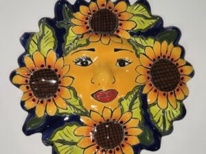 Talavera Sun With Sunflowers Mexican Art Pottery Hand Painted Wall Decor 12"