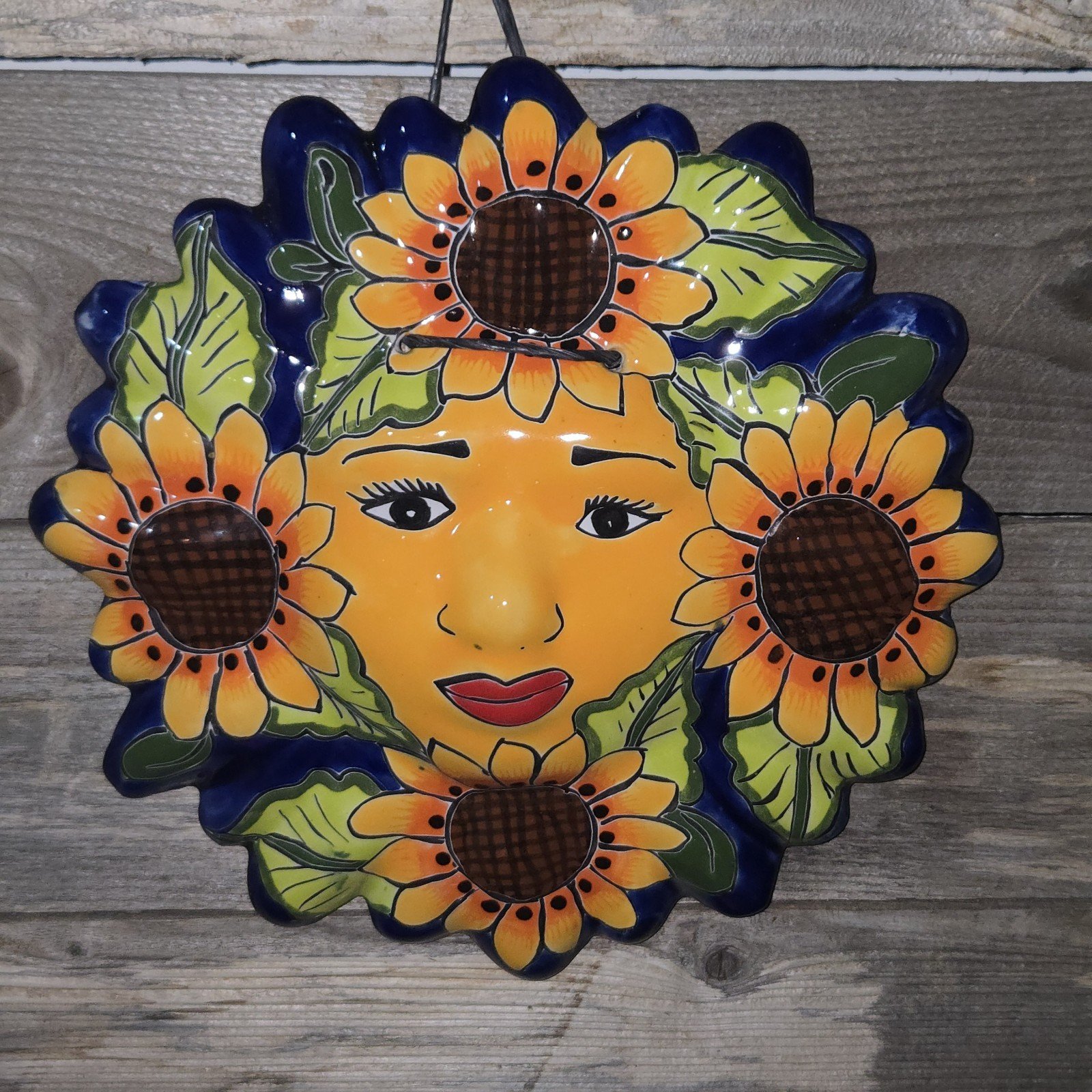 Talavera Sun With Sunflowers Mexican Art Pottery Hand Painted Wall Decor 12" 2 Talavera Sun With Sunflowers Mexican Art Pottery Hand Painted Wall Decor 12"