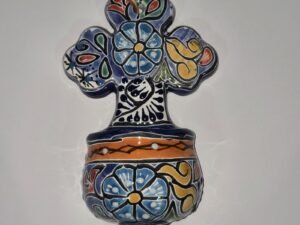 Talavera Colorful Holy Water Font Mexican Art 4.5 X 8.5 Inches Tall