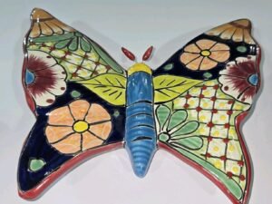 Talavera Butterfly Mexican Handcrafted Art Wall Hanging 9.5. X 8.5 Inches Tall