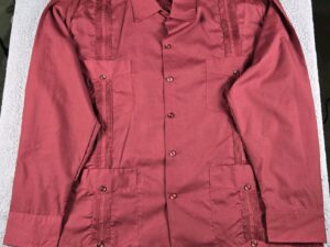 Guayabera Maroon Long Sleeve Made in Mexico Size 2XL (44)