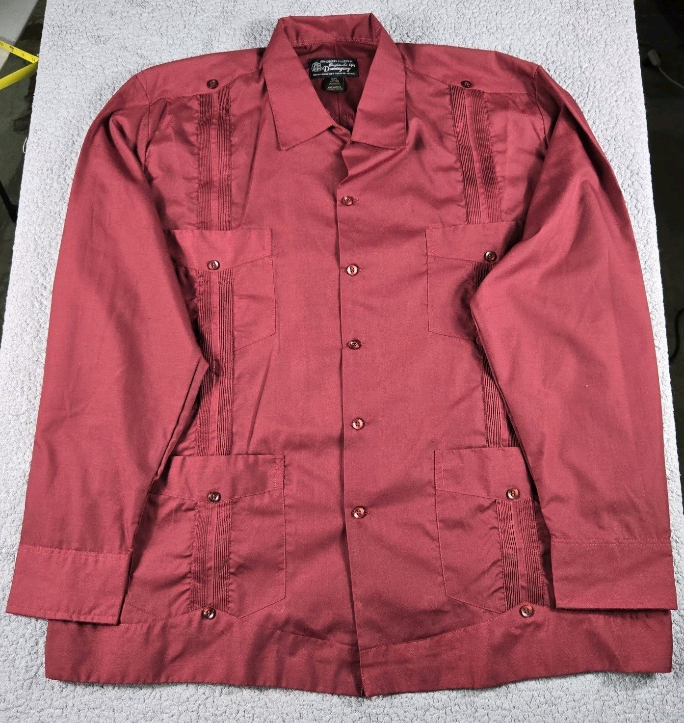 Guayabera Maroon Long Sleeve Made in Mexico Size 2XL (44)