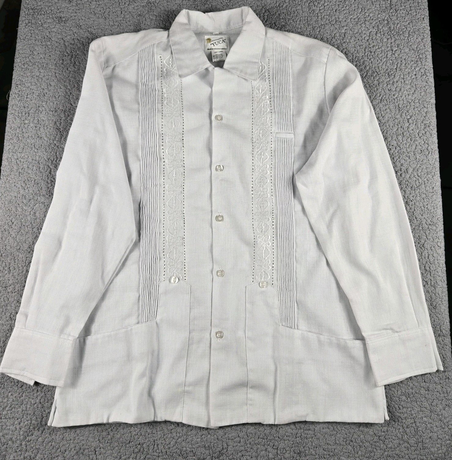 Guayabera White Long Sleeve Made in Mexico Linen Size M (36)
