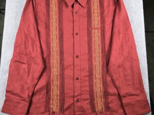 Guayabera Maroon Long Sleeve Made in Mexico Linen Size 2XL (42)