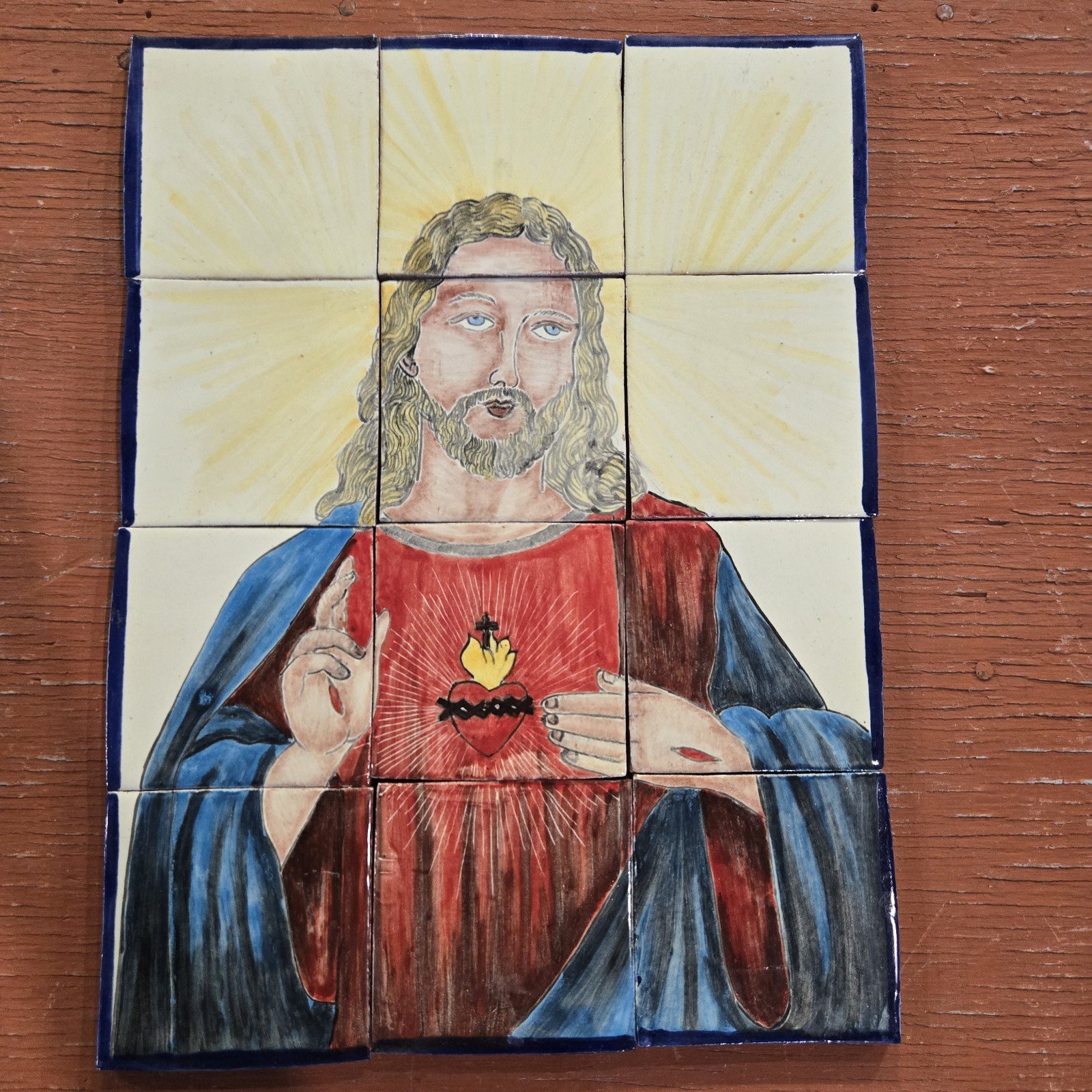 Tile Mural Mexican Talavera Mexican Art Sacred Heart 12 Tiles 4x4 Inches