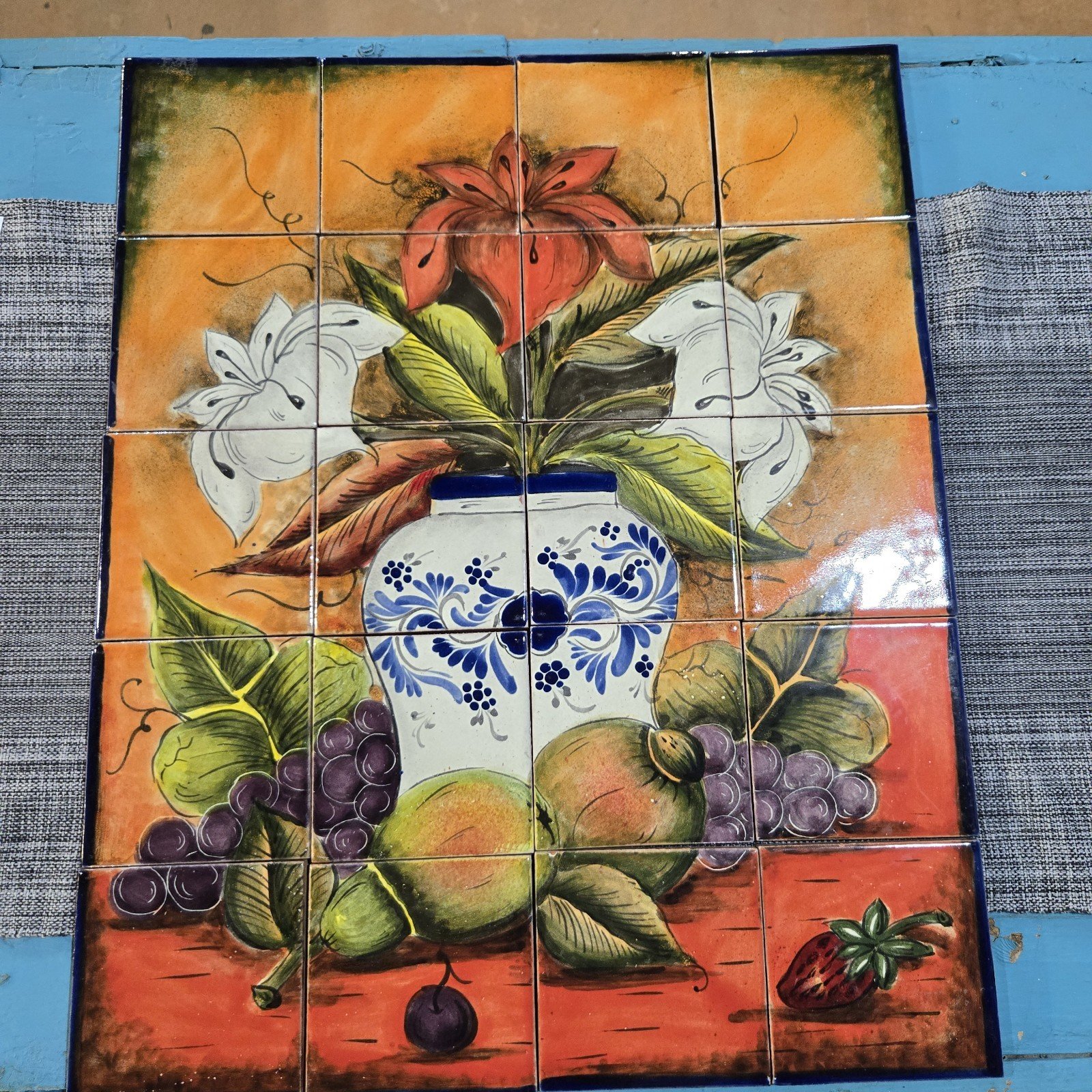 Tile Mural Mexican Talavera Mexican Art Fruits 20 Tiles 4x4 Inches