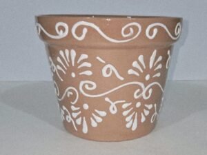 White On Terracotta Planter 7 X 5.5 Inches Tall Hand Painted Mexican Art