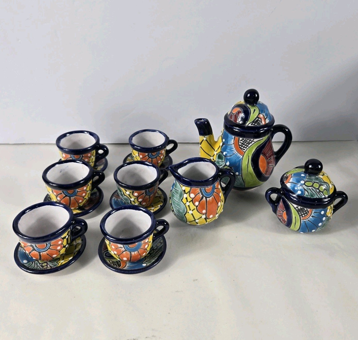 Talavers 12 Pc Tea Set Handmade Mexican Art Colorful