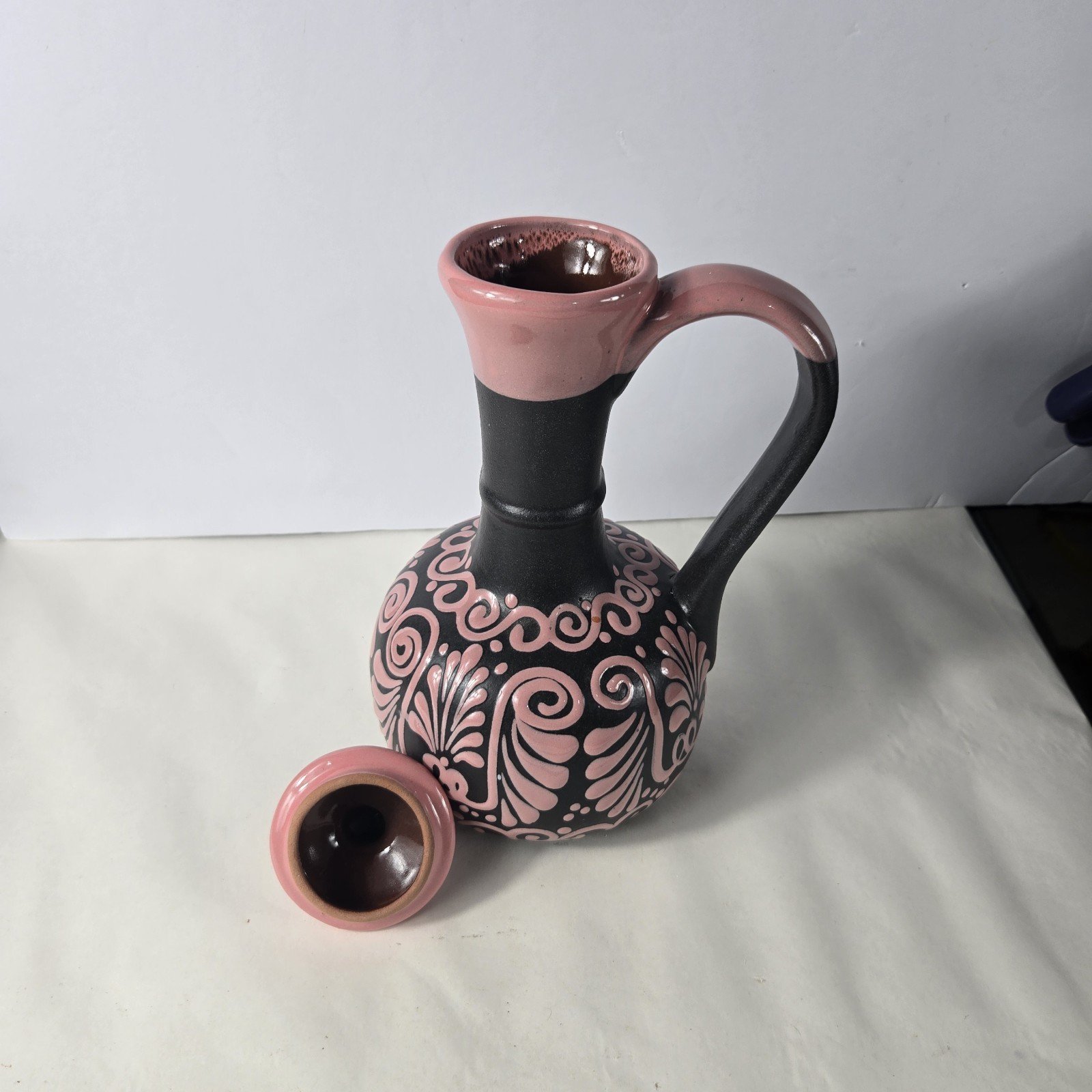 Black And Pink Talavera Pitcher Handmade Mexican Art 12 X 7.5 Inches 3 Black And Pink Talavera Pitcher Handmade Mexican Art 12 X 7.5 Inches