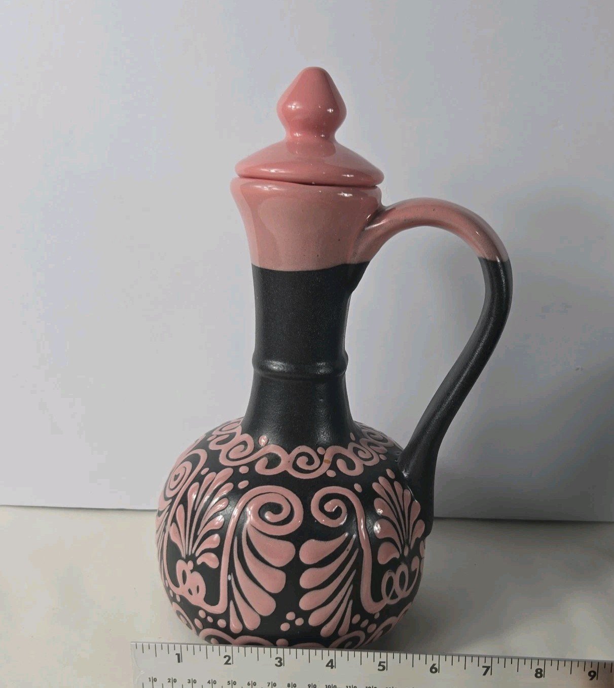 Black And Pink Talavera Pitcher Handmade Mexican Art 12 X 7.5 Inches 4 Black And Pink Talavera Pitcher Handmade Mexican Art 12 X 7.5 Inches