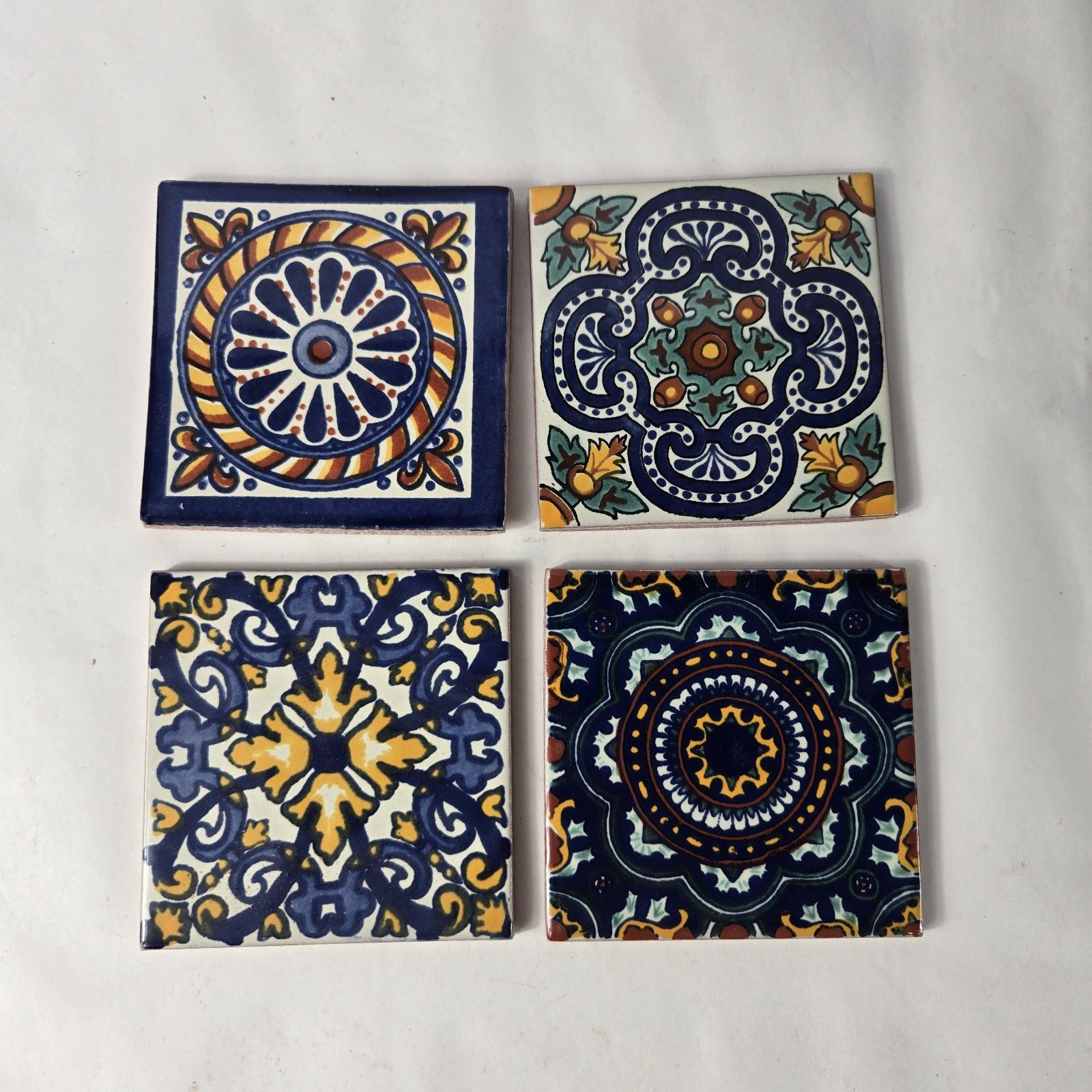 Set Of 4 4x4 Handpainted Talavera Tiles Mexican Art