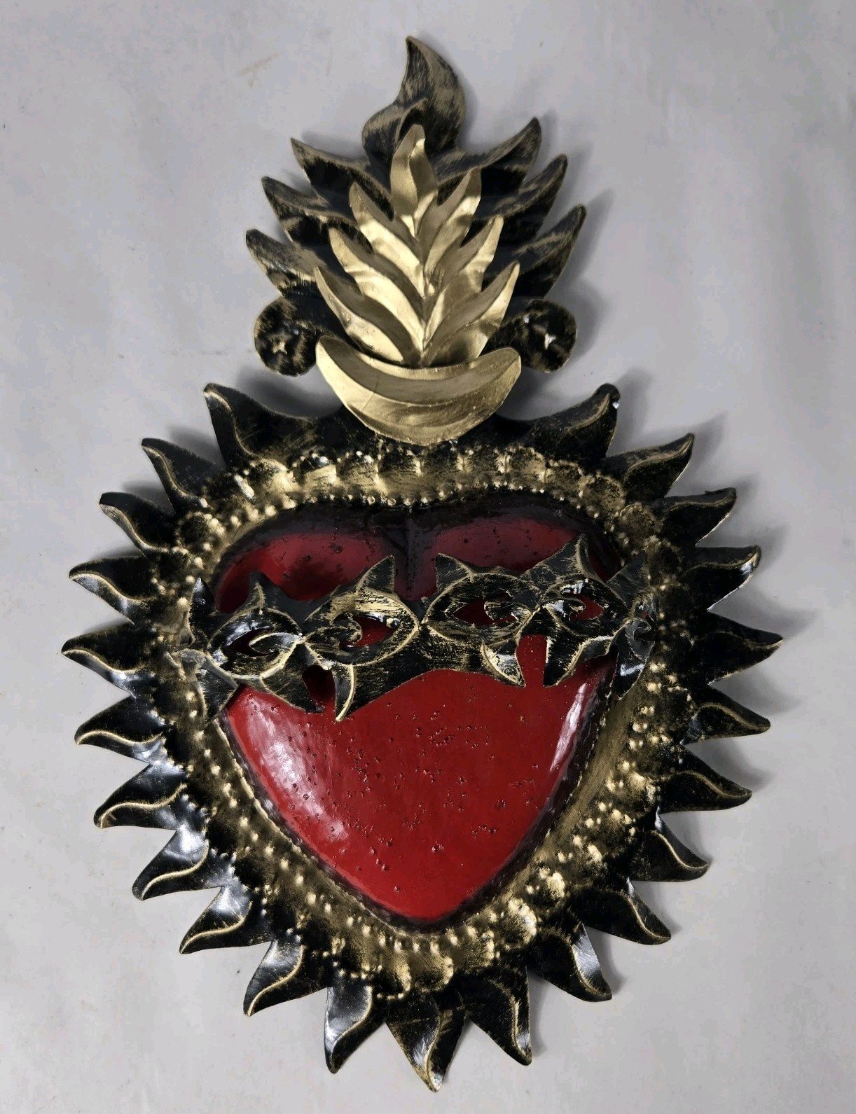 Sacred Heart Tin Wall Ornament Handmade Mexican Art