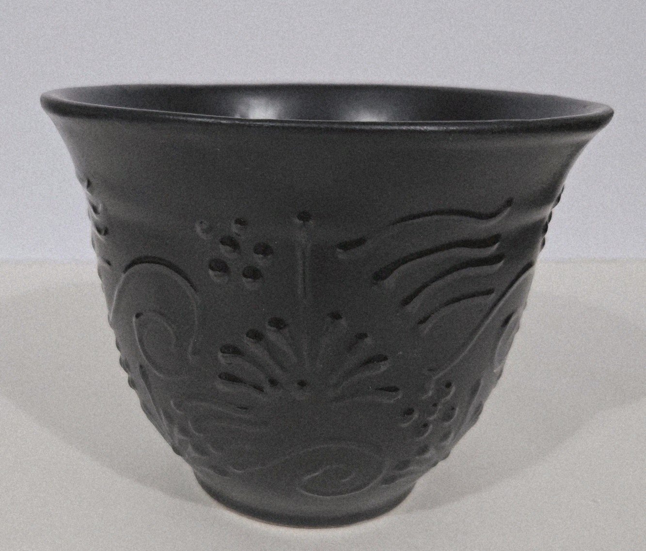 Black Planter 7 X 5.5 Inches Tall Hand Painted Mexican Art Clay Pot