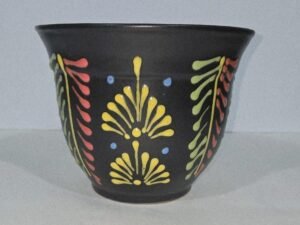 Colors On Black Planter 7 X 5.5 Inches Tall Hand Painted Mexican Art Clay Pot