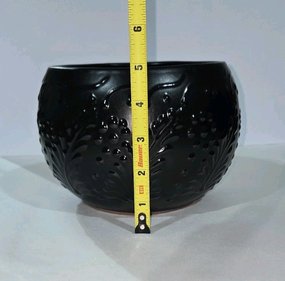 Black Round Planter 7 X 5 Inches Tall Hand Painted Mexican Art Clay Pot 6 Black Round Planter 7 X 5 Inches Tall Hand Painted Mexican Art Clay Pot