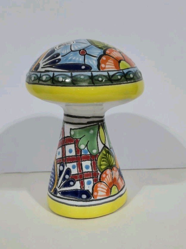 Talavera Mushroom Figurine Mexican Art Handmade