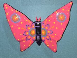 Clay Butterfly Mexican Handmade Art Wall Hanging 9" Wide X 7" Tall