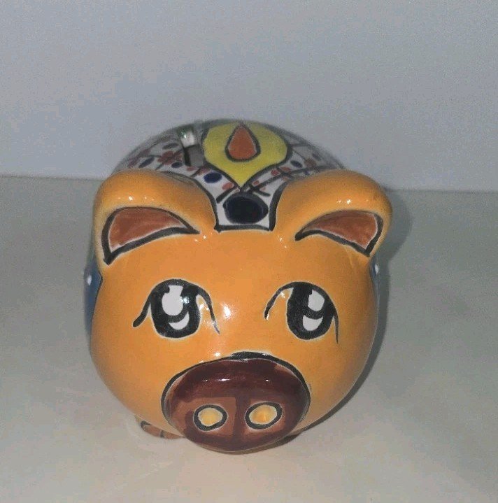 Talavera Hand Painted Piggy Bank Mexican Art 5x 5.5 X 6 Inches