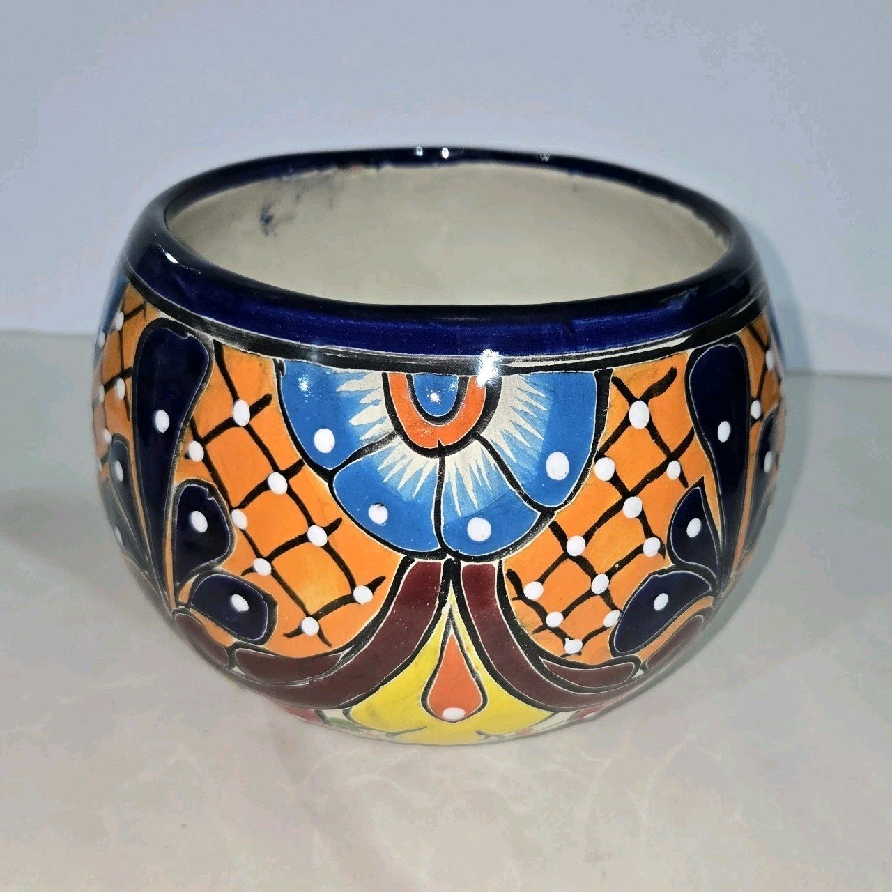Talavera Round Planter 6 X 5 Inches Tall Hand Painted Mexican Art Clay Pot