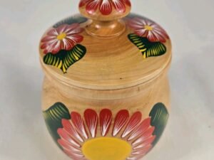 Wooden Round Jar with Lid Sugar Salt Spices Trinkets Handamde Mexican Art