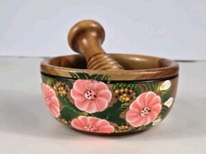 Wood Molcajete Mortar & Pestle Handmade Mexican Art 5 X 2.5 Inches