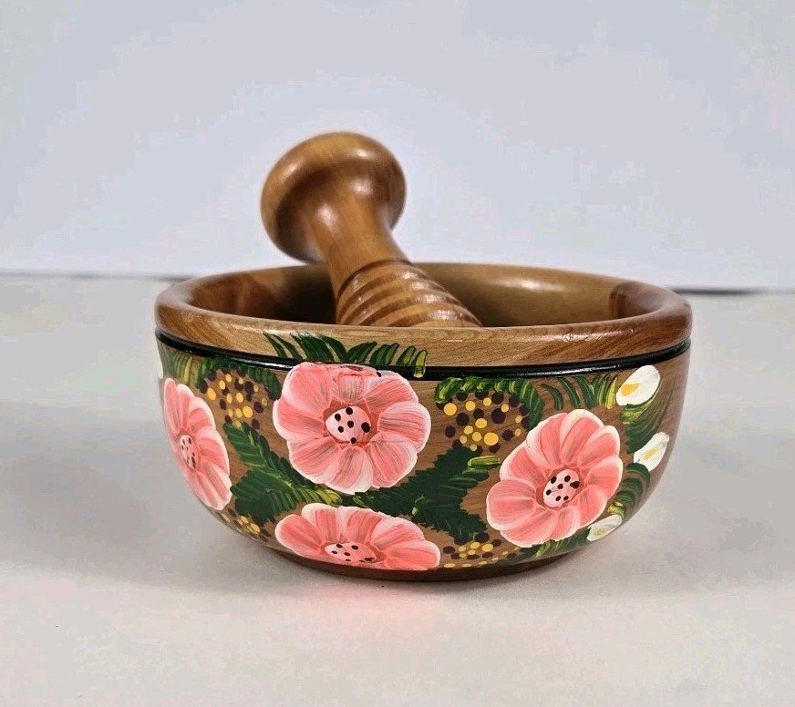 Wood Molcajete Mortar & Pestle Handmade Mexican Art 5 X 2.5 Inches